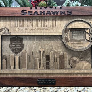 Seattle Seahawks Super Bowl LX Champions 3D Skyline Wood Art | “Home of the 12th Man”