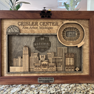 Michigan Wolverines 2026 Basketball Champions Wood Art | Crisler Center, Ann Arbor Skyline Sign