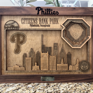 3D Wooden Citizens Bank Park & Philadelphia Skyline Art - Custom Layered Phillies Fan Decor
